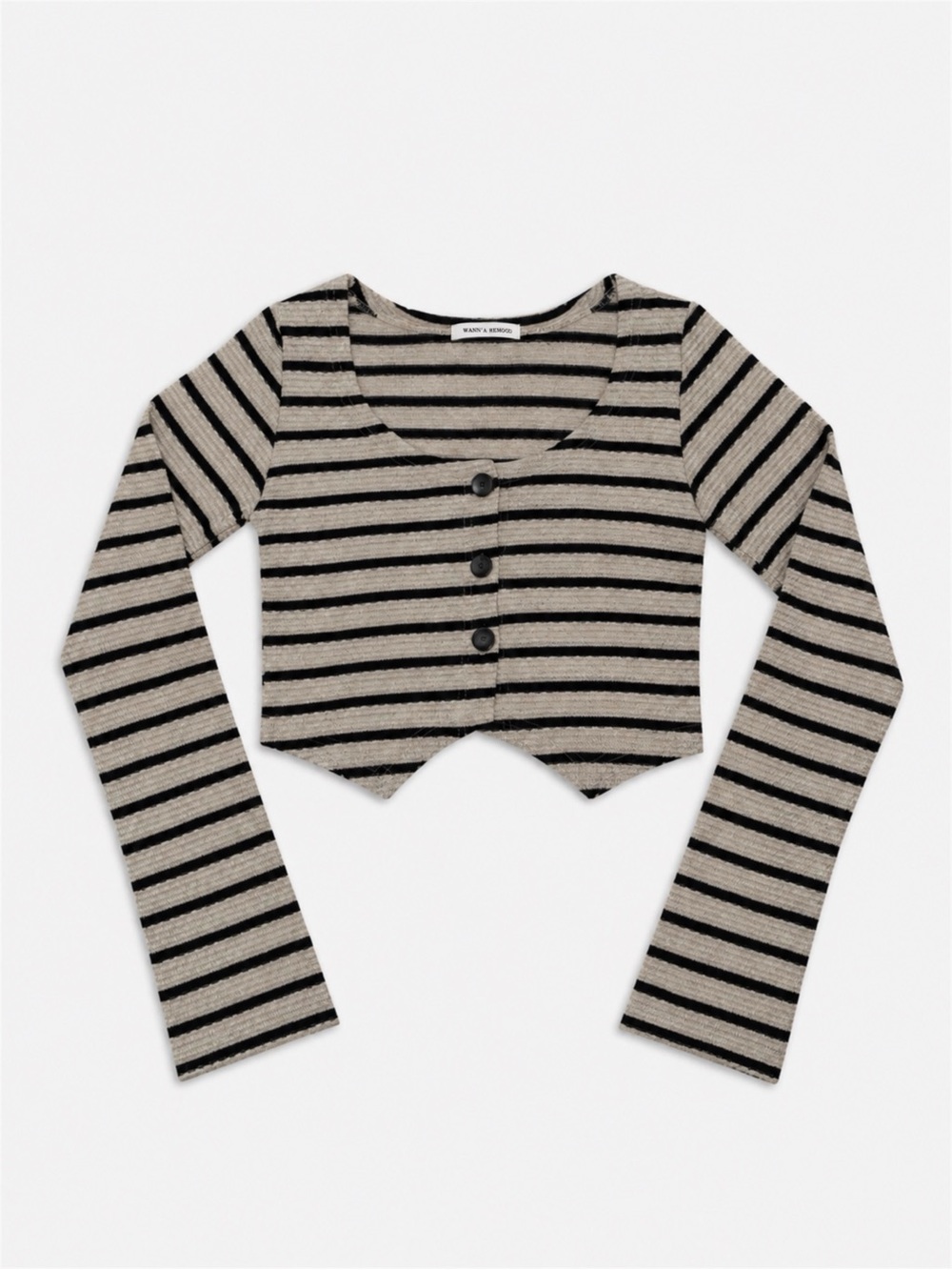 Striped Scoop Neck Cropped Cardigan Sweater - Beige & Black